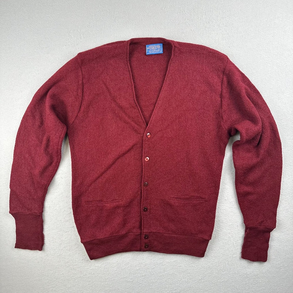 Pendleton Cardigan Mens L Burgundy Red Vintage 100% Virgin Wool USA Made V-Neck